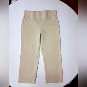 D.F.A. Cream Beige No Roll Wide Waistband Stretchy Capris